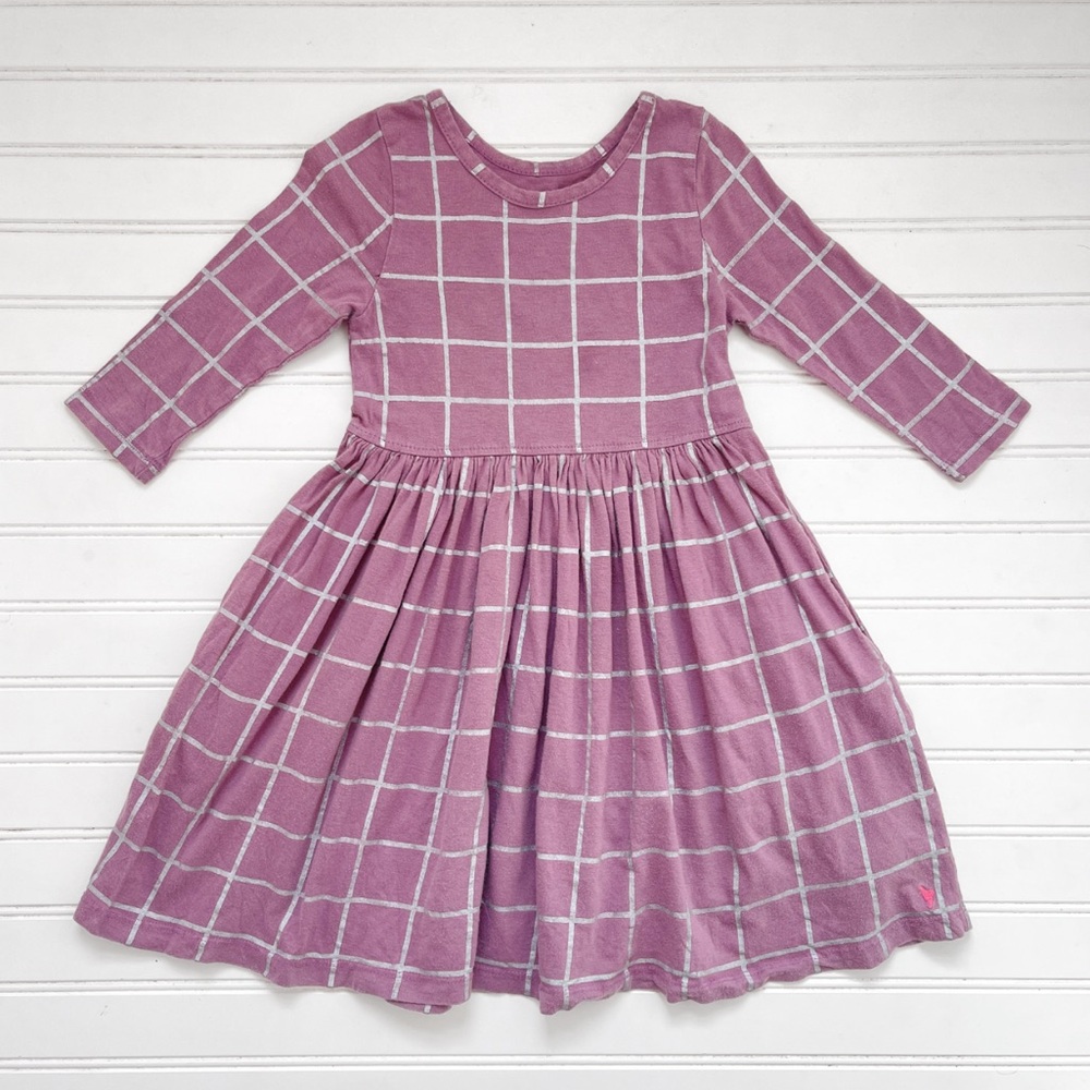 PINK CHICKEN Metallic Windowpane Check Long Sleeve Dress w/ Pockets